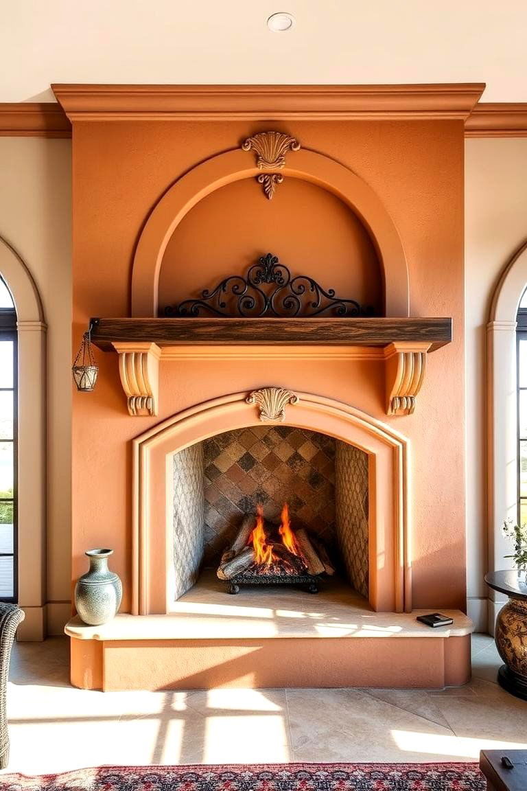 Mediterranean Inspired Stucco Fireplace - 24 Stucco Fireplace Ideas