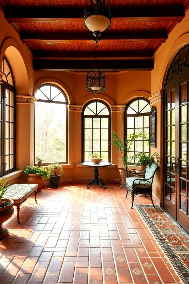 Mediterranean Inspired Sunroom - 24 Brick Floor Sunroom Ideas