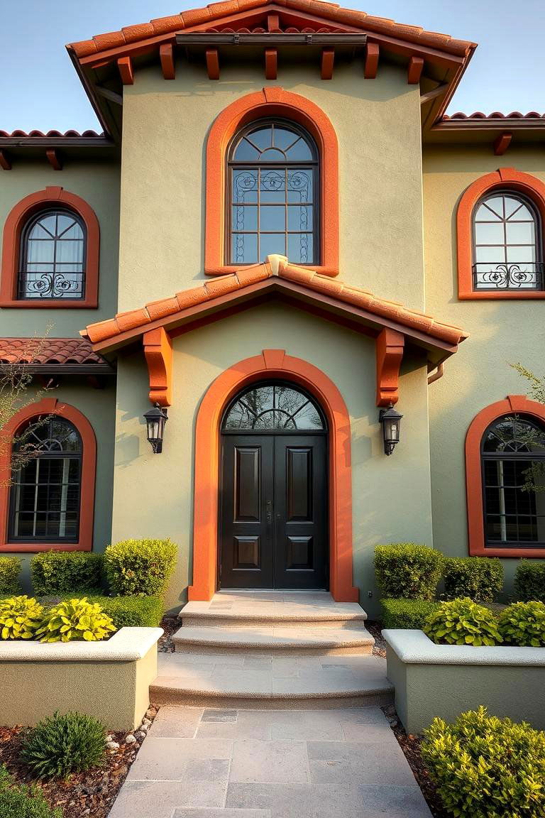 Mediterranean Inspired Warmth - 24 Sage Green House With Brown Trim Ideas