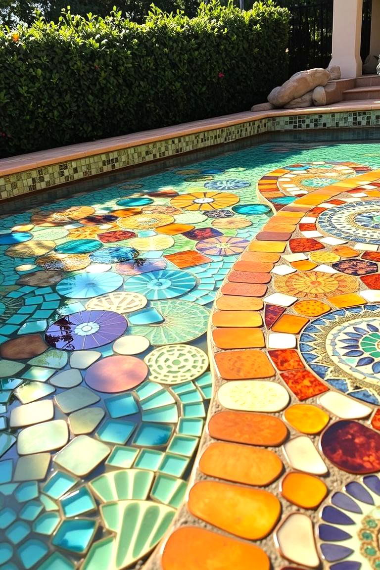 Mediterranean Mosaic Elegance - 24 Stamped Concrete Pool Deck Ideas