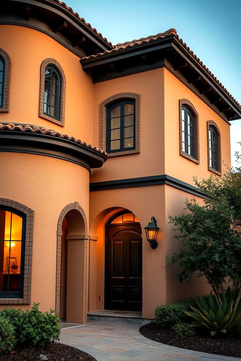 Mediterranean Revival Tan House with Rich Black Trim - 24 Tan House With Black Trim Design Ideas
