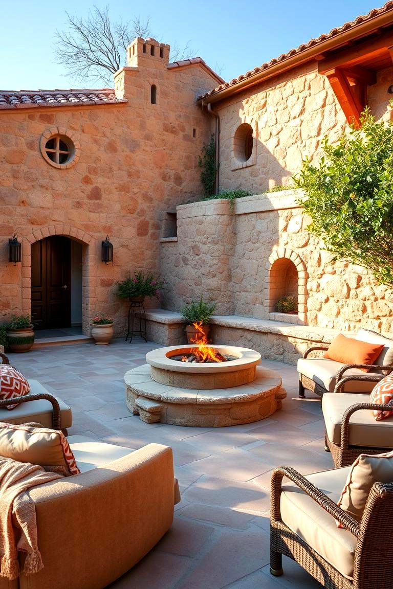 Mediterranean Stone Lounge - 24 Stone Patio With a Fire Pit Ideas