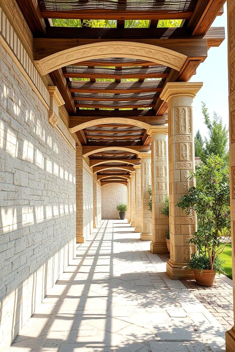 Mediterranean Stone Pergola Walkway - 24 Covered Walkway Ideas