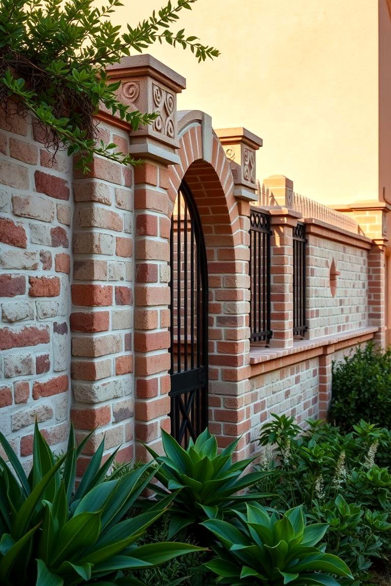 Mediterranean Style Brick Fence - 24 Brick Fence Ideas