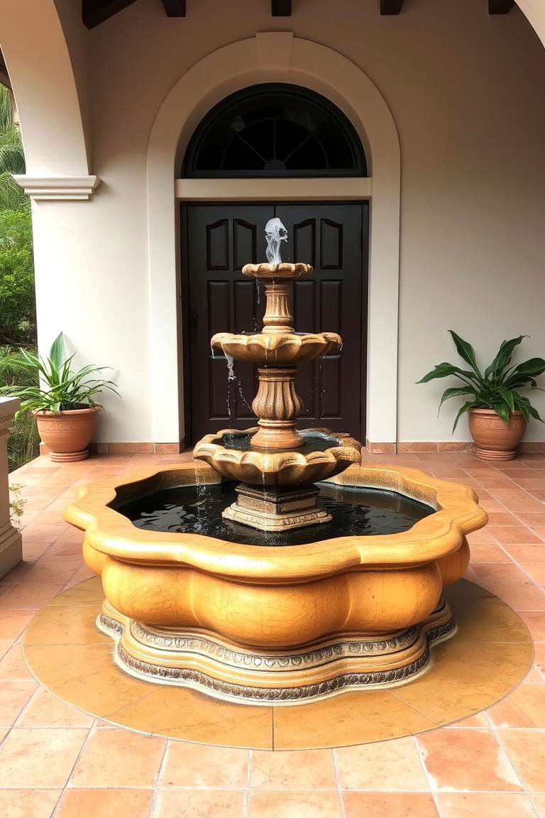 Mediterranean Style Fountain - 24 spanish style front porch ideas