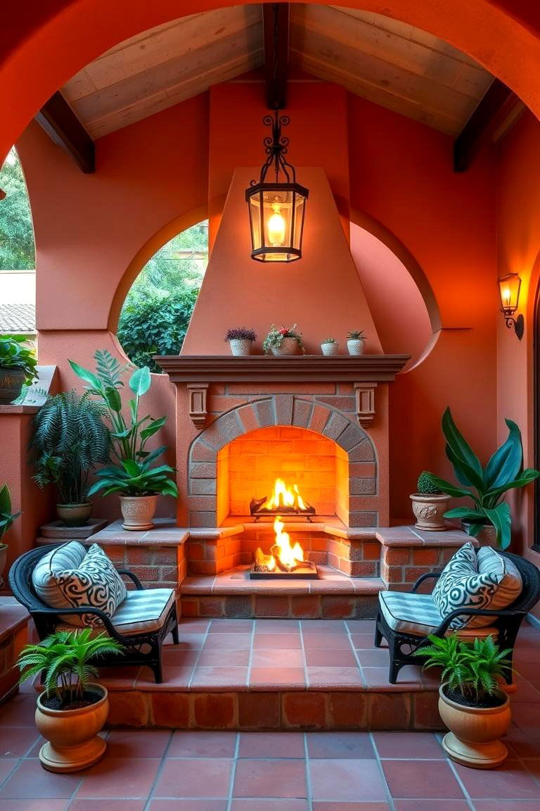 Mediterranean Style Outdoor Hearth - 24 Outdoor Corner Fireplace Ideas