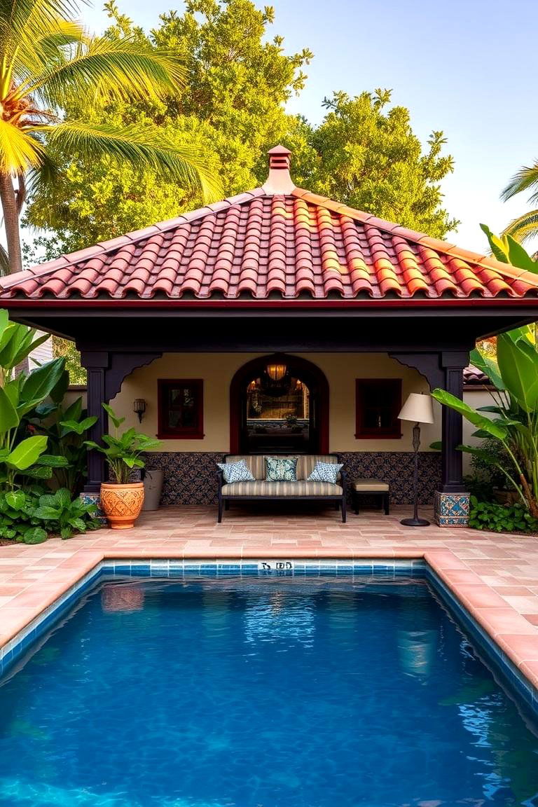 Mediterranean Style Pool House with Terracotta Roof - 24 Pool House Ideas