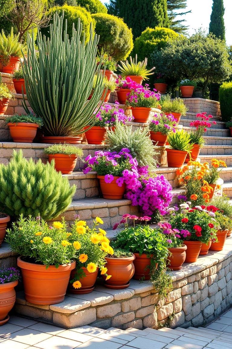 Mediterranean Tiered Garden - 24 Tiered Garden Ideas