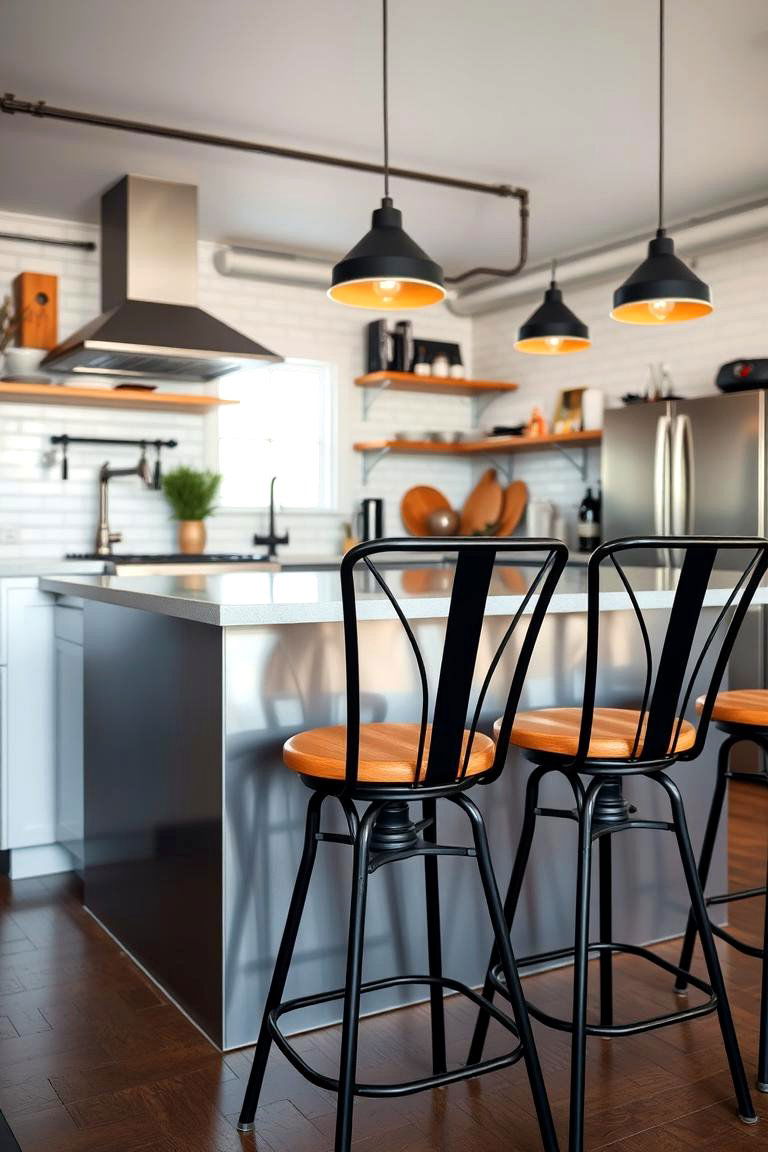 Metal Bar Stools - 24 Industrial Kitchen Ideas