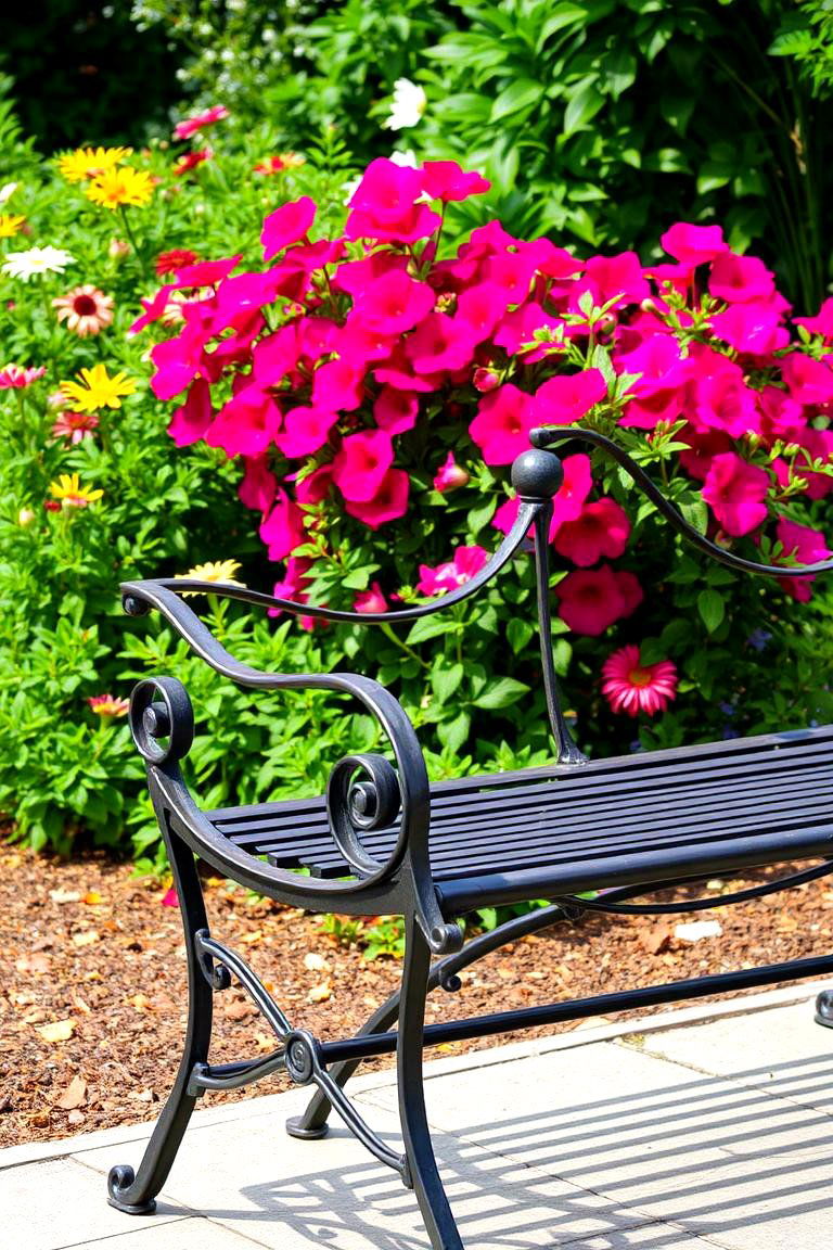 Metal Garden Bench with Armrests - 24 Garden Bench Ideas