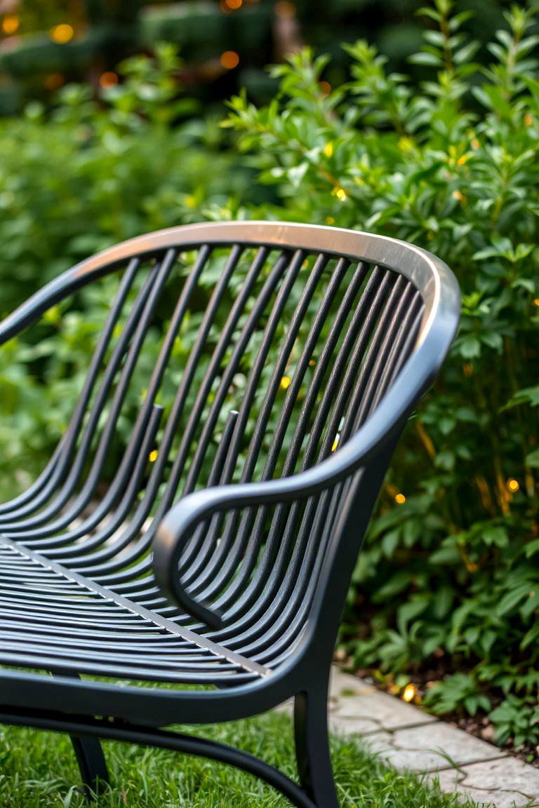 Metal Garden Bench with Curved Backrest - 24 Garden Bench Ideas