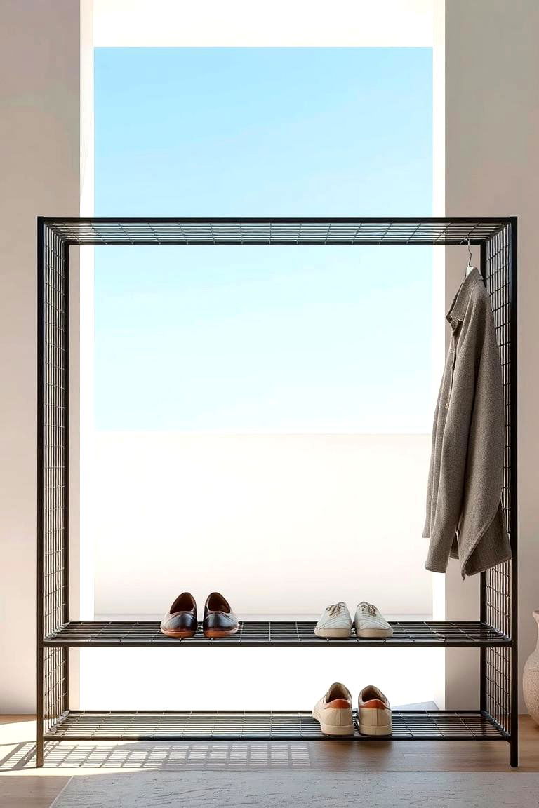 Metal Grid Shoe Storage - 24 Outdoor Shoe Storage Ideas
