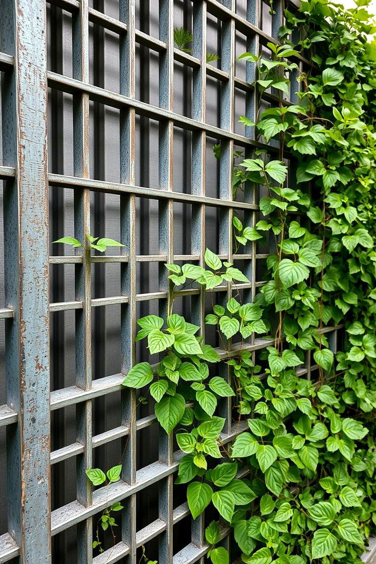 Metal Grid with Greenery Fence - 24 Cheap Privacy Fence Ideas