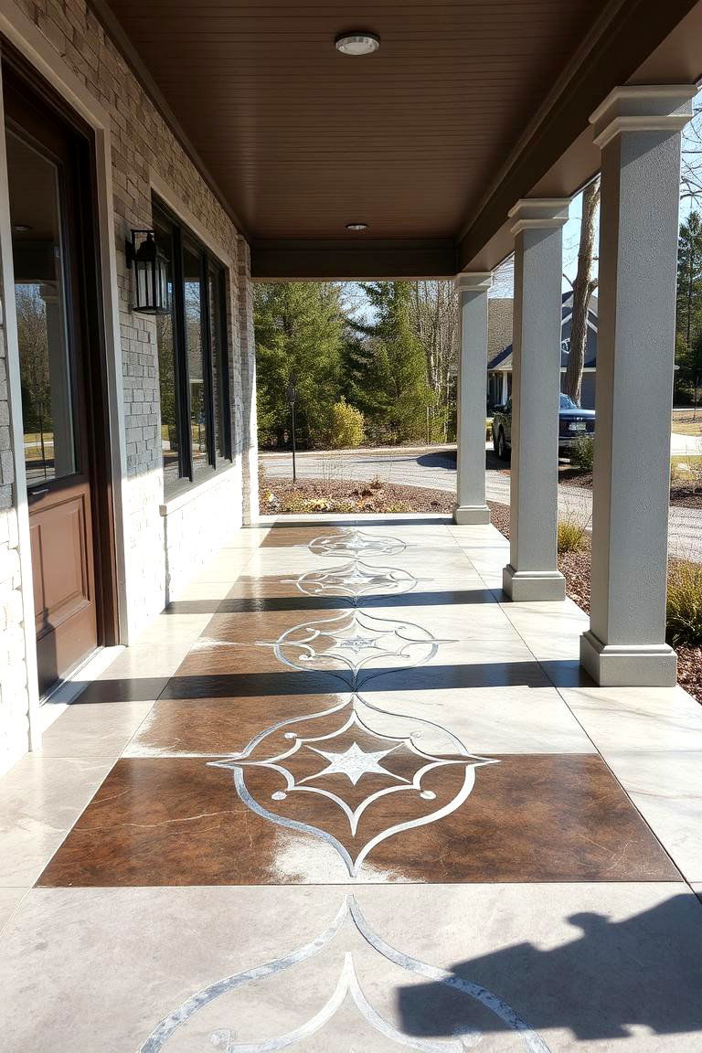 Metal Inlay Concrete Designs - 24 Concrete Porch Ideas