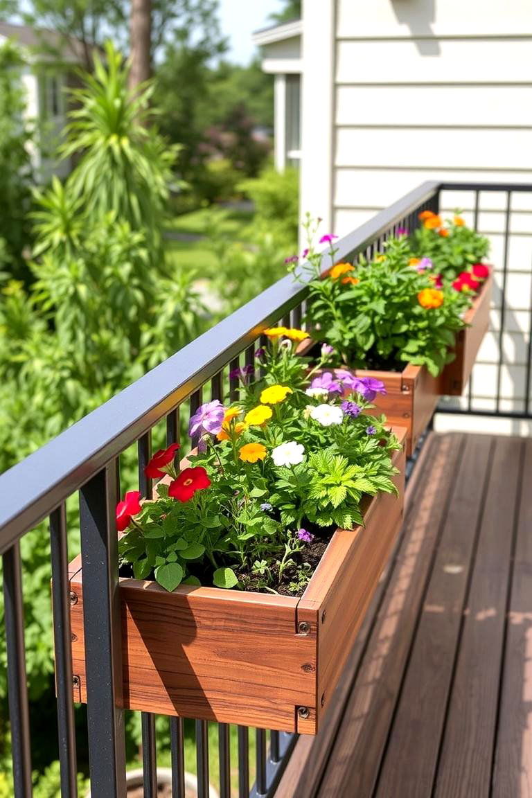 Metal Railing with Integrated Planter Boxes - 24 Metal Deck Railing Ideas
