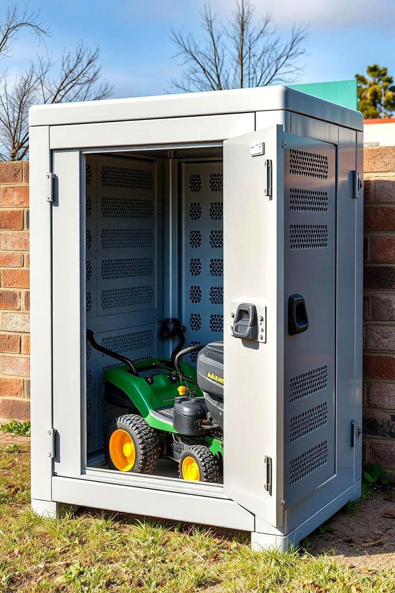 Metal Storage Locker - 24 Lawn Mower Storage Ideas