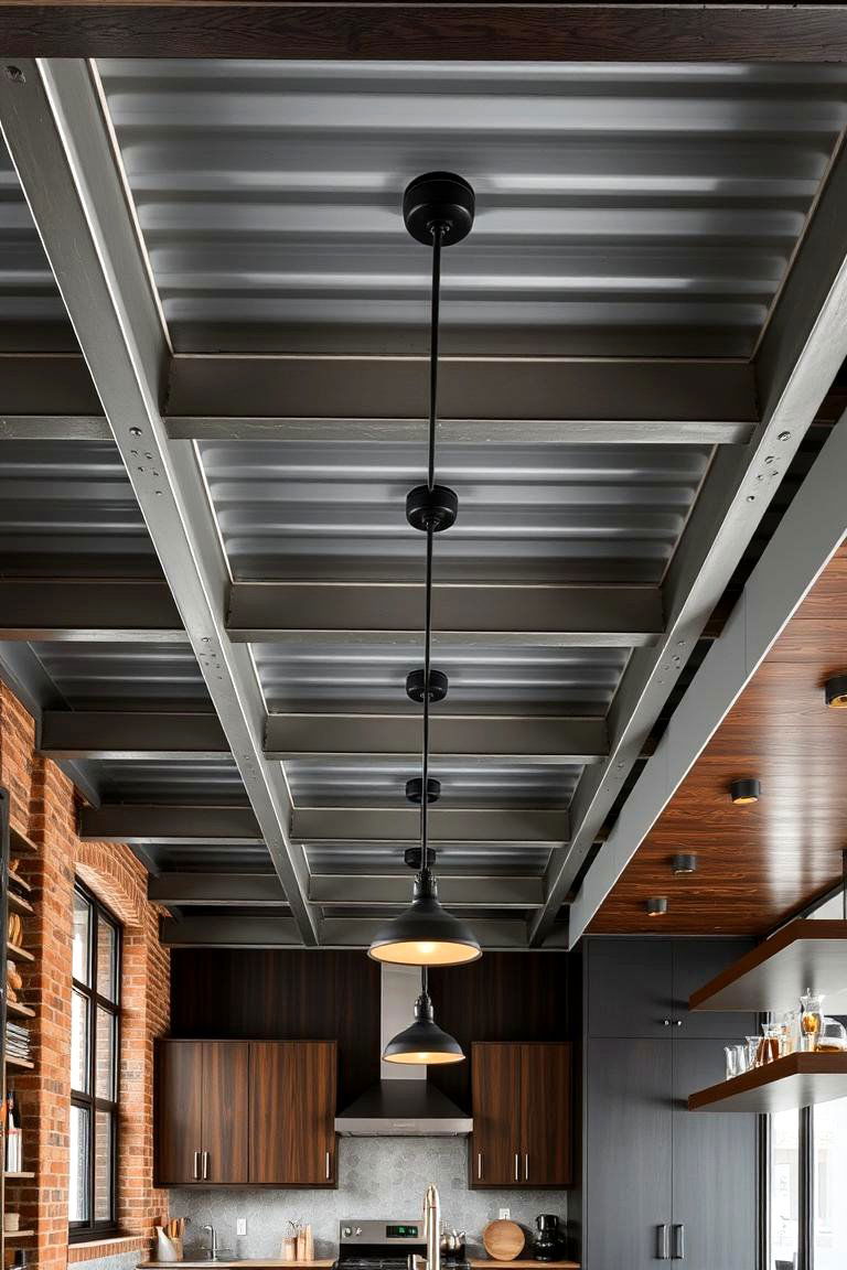 Metal and Wood Ceiling Combination - 24 Wood Ceiling Kitchen Ideas
