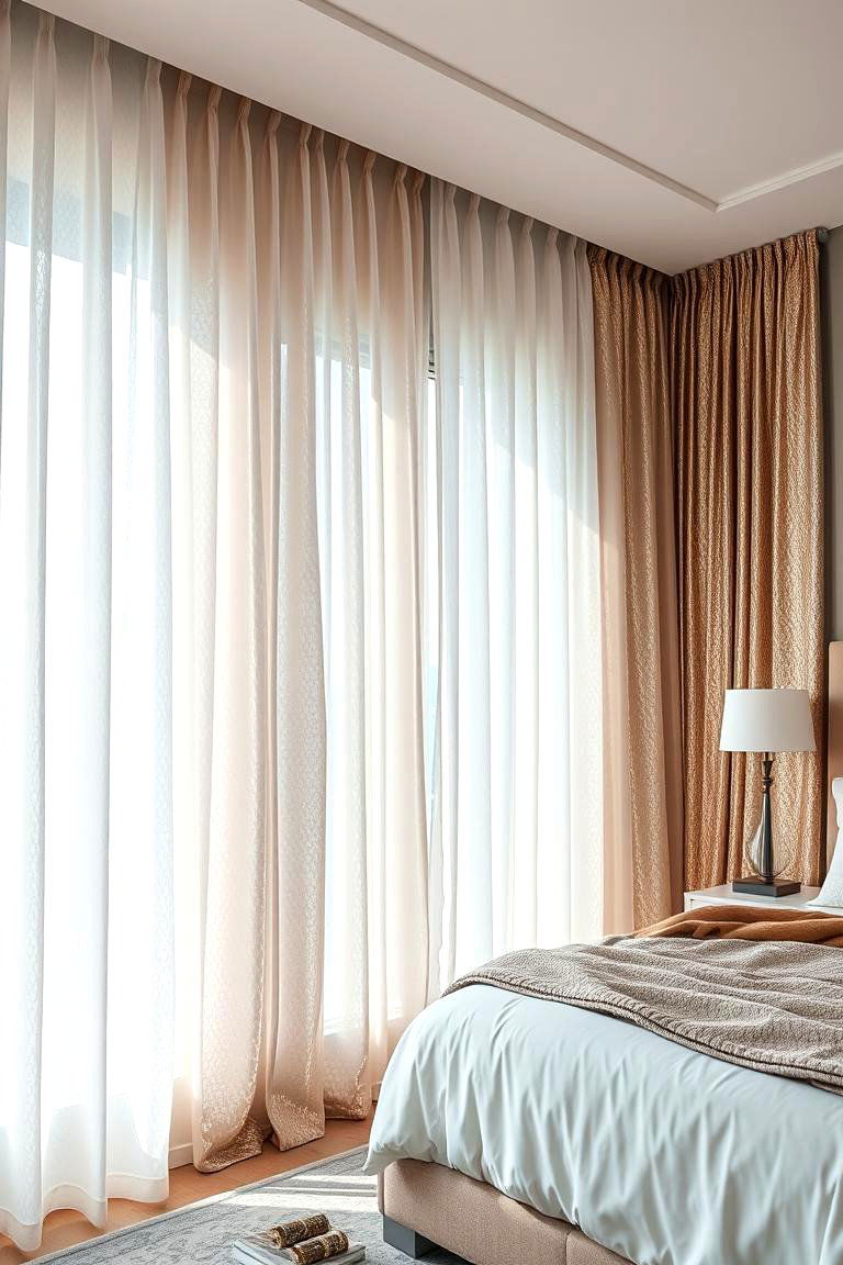 Metallic Accent Drapes - 24 Bedroom Curtain Ideas