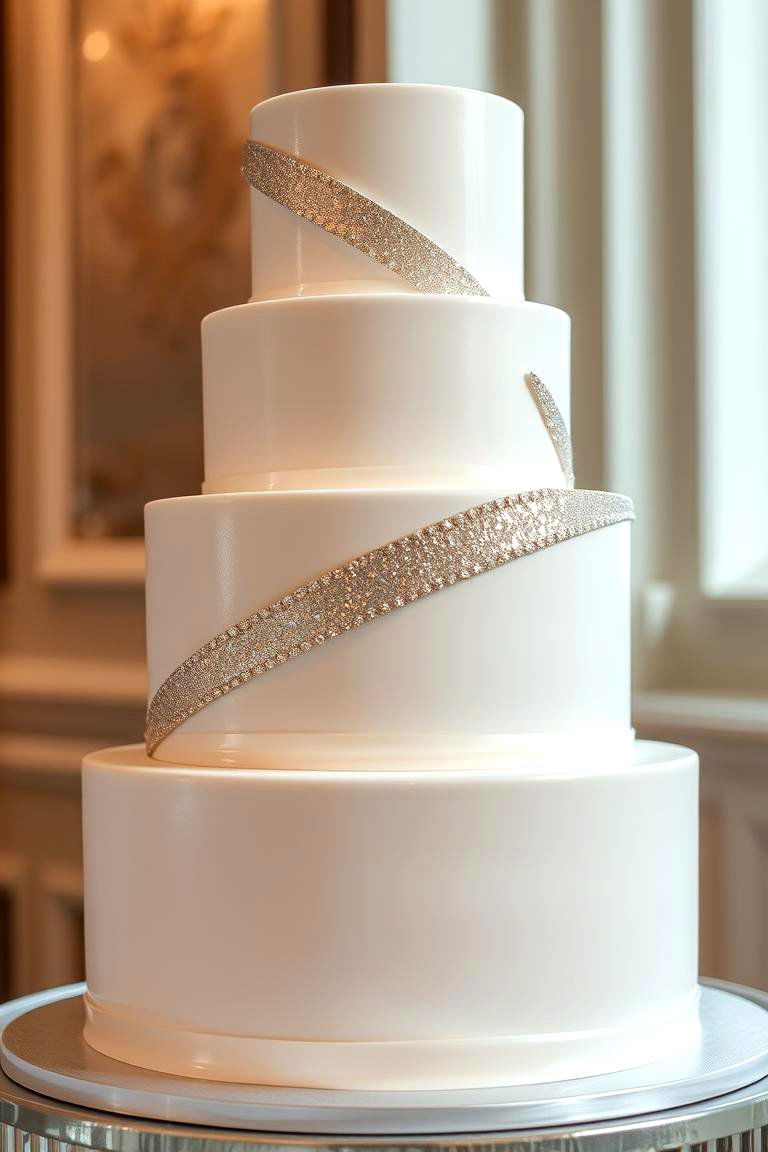 Metallic Accented Wedding Cake - 24 Wedding Cake Ideas
