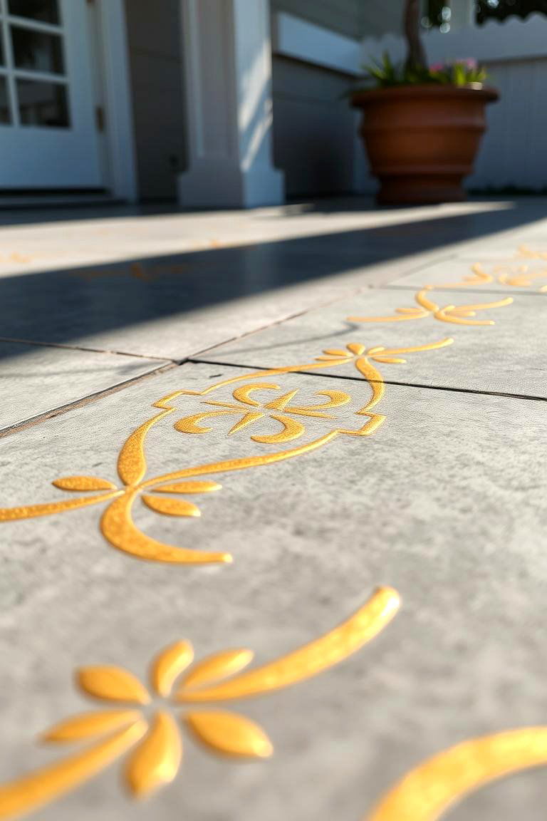 Metallic Accents - 24 Painted Concrete Patio Ideas