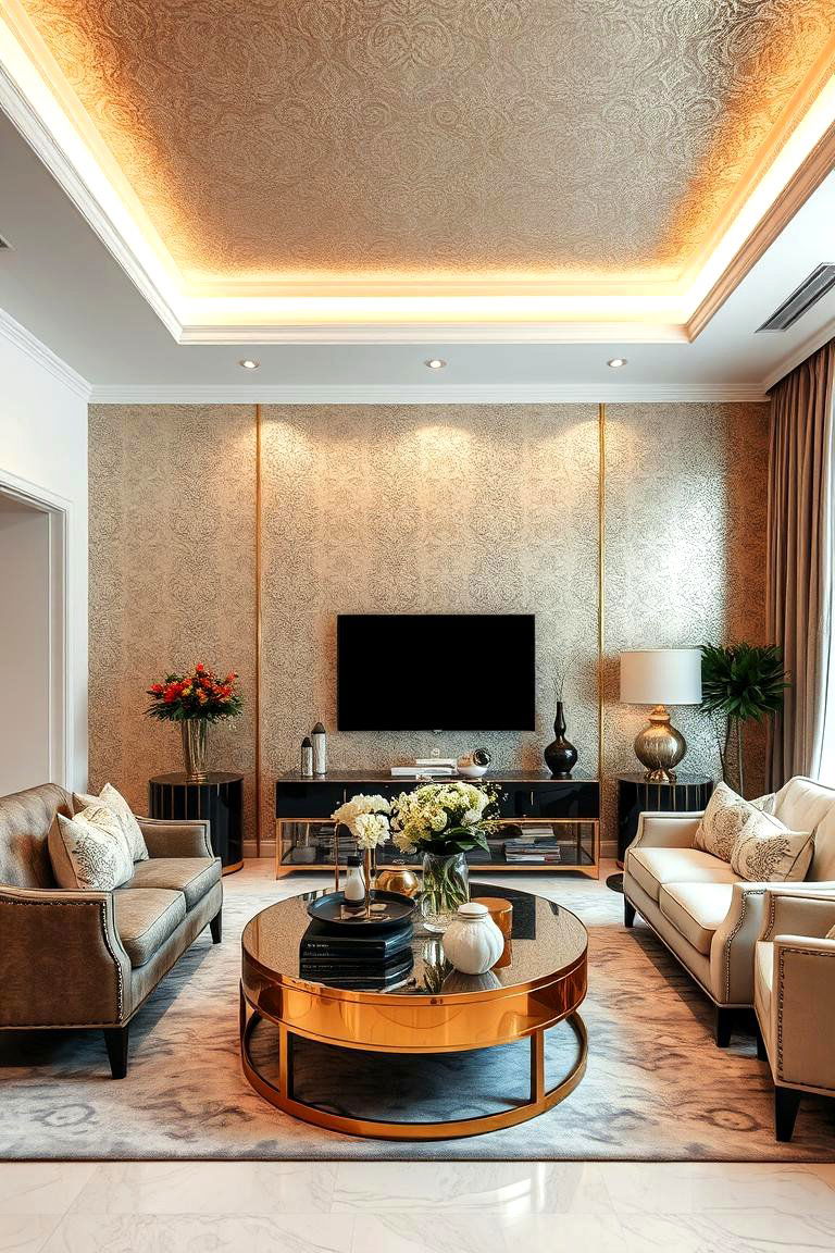 Metallic Accents - 24 Living Room Wallpaper Ideas