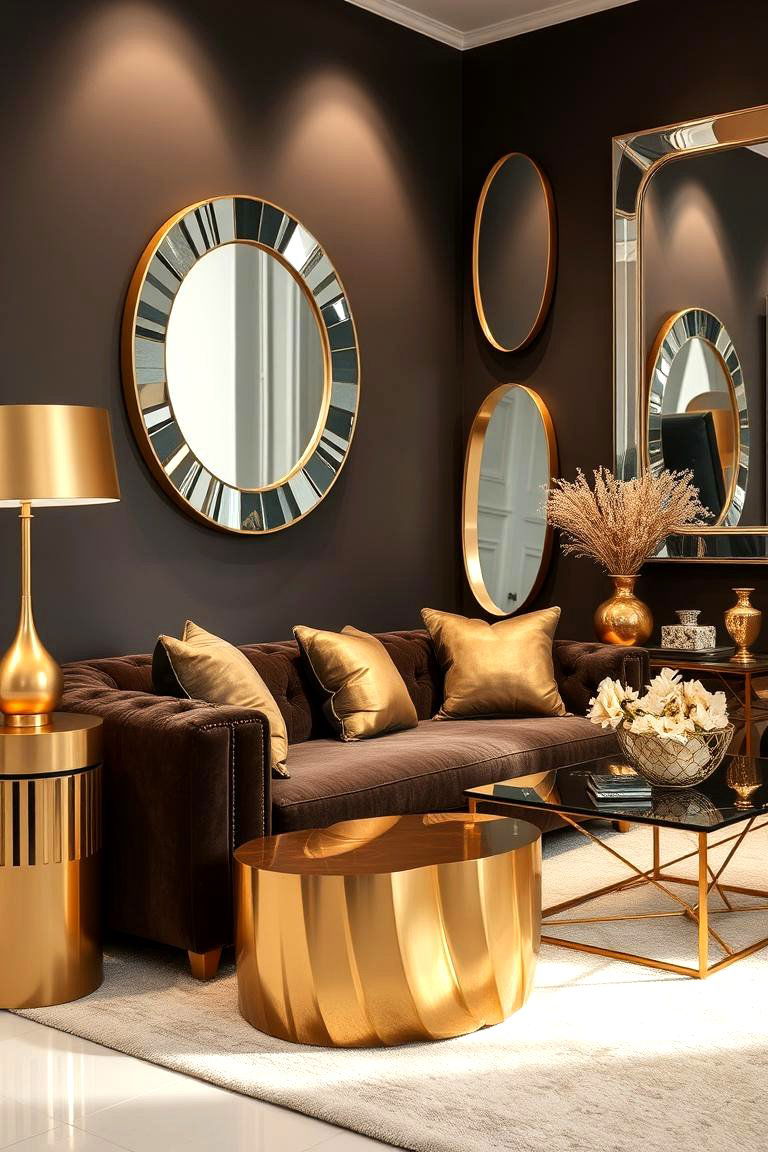 Metallic Accents Brilliance - 24 Dark Brown Couch Living Room Ideas