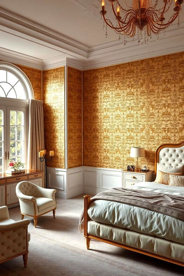 Metallic Accents for Glamour and Luxury - 24 Bedroom Wallpaper Ideas