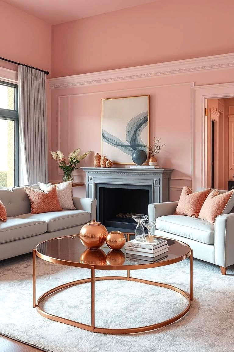 Metallic Accents in Pink and Grey - 24 Pink and Grey Living Room Ideas