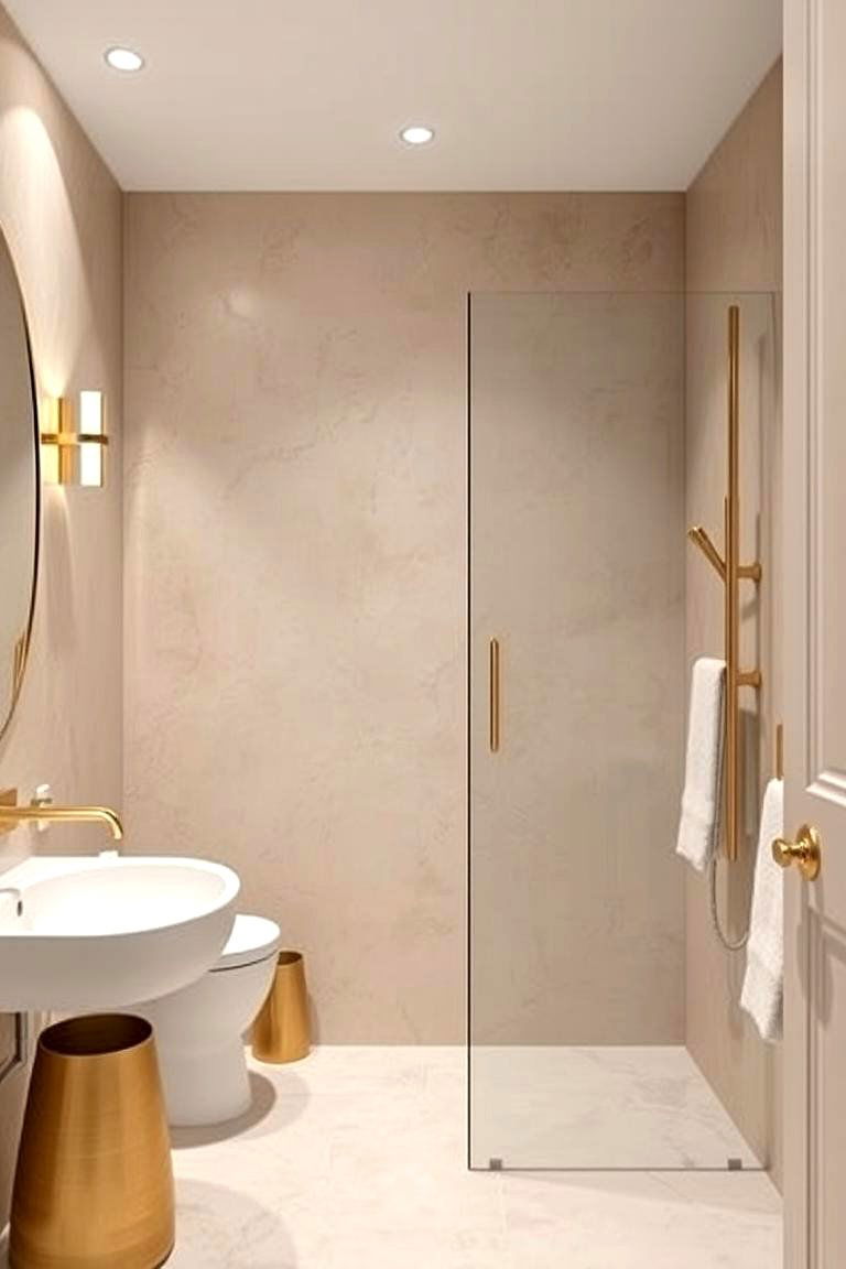 Metallic Accents on Beige - 24 Beige Bathroom Ideas