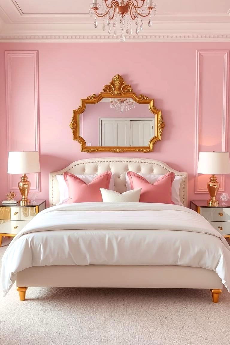 Metallic Accents with Pink and White - 24 Pink and White Bedroom Ideas