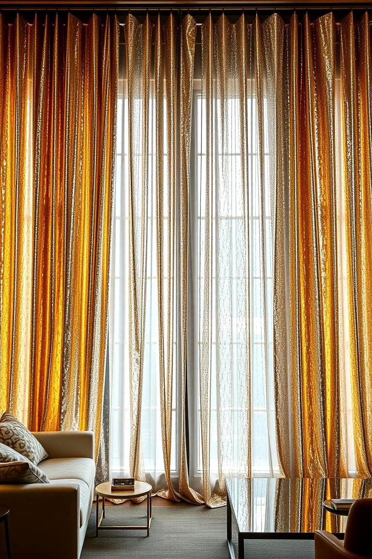 Metallic Curtains for a Glamorous Touch - 24 Living Room Curtain Ideas