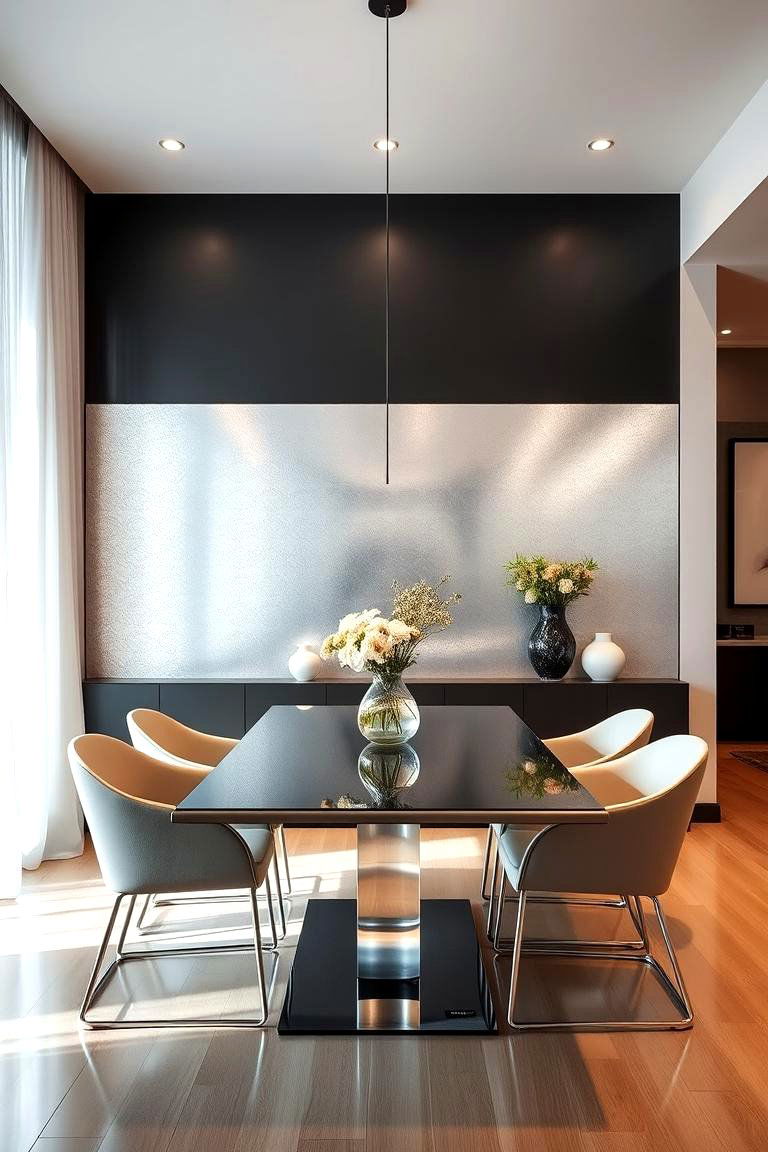 Metallic Finishes Accent Wall - 24 Dining Room Accent Wall Ideas