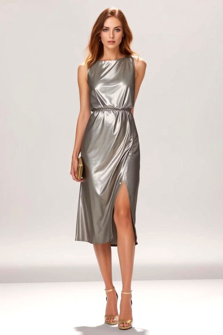 Metallic Midi Dress - 24 Guest Wedding Outfit Ideas