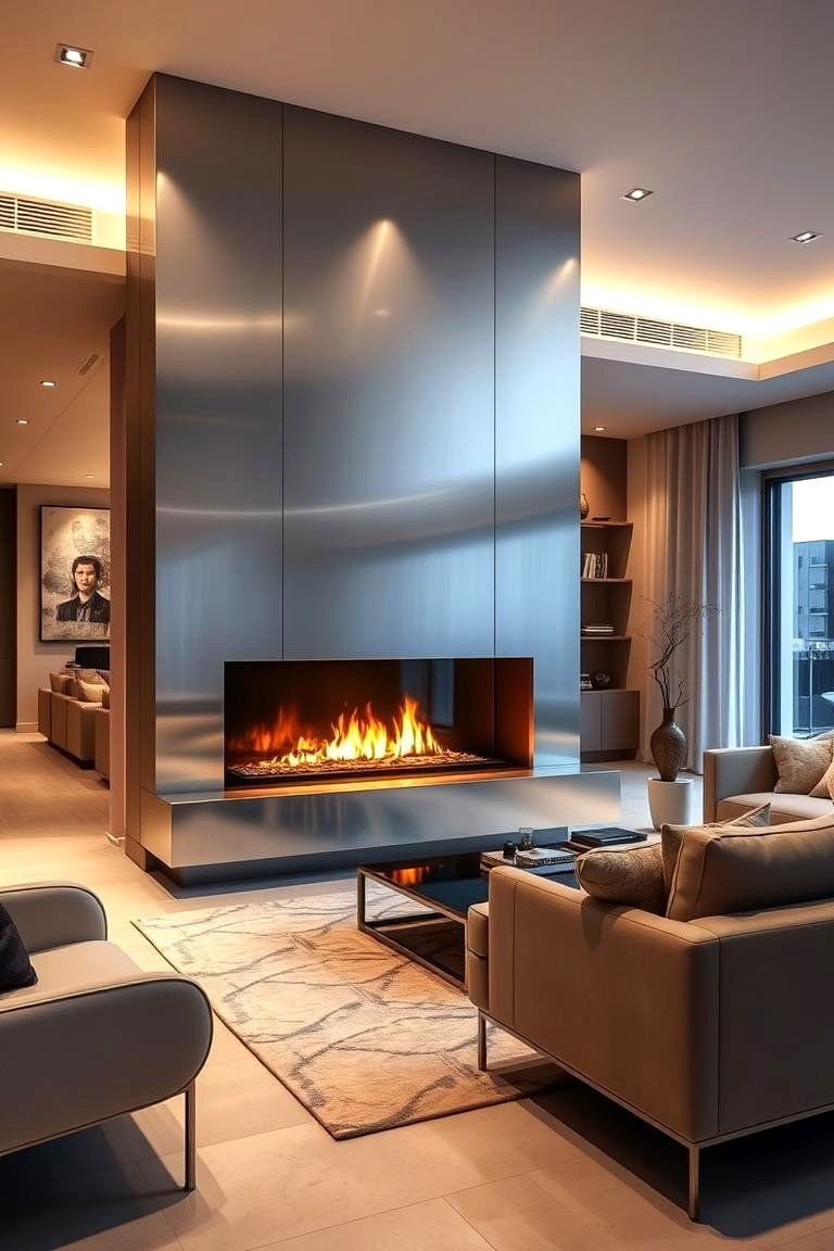 Metallic Silver Fireplace - 24 Fireplace Paint Ideas