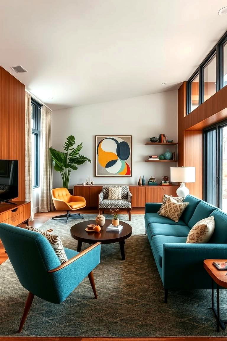 Mid Century Modern - 24 Teal Couch Living Room Ideas
