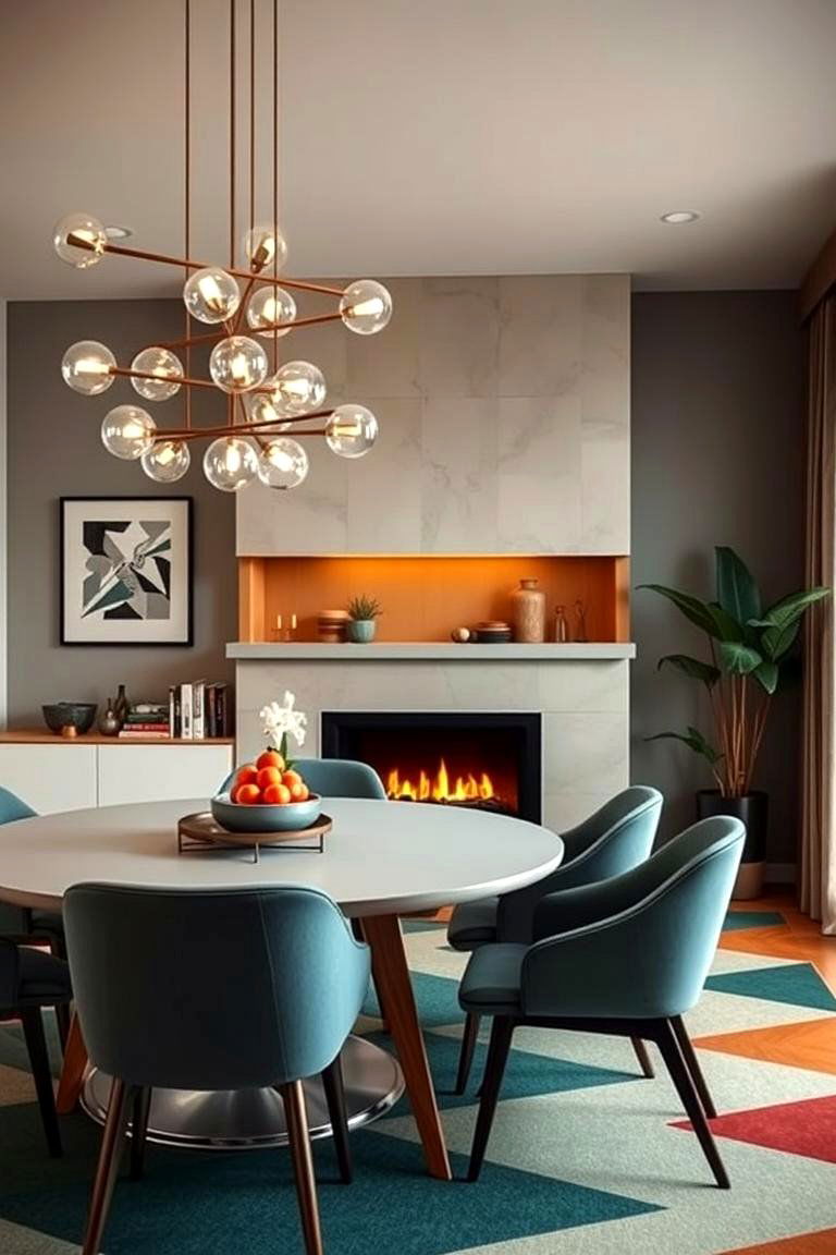 Mid Century Modern Dining with Fireplace - 24 Dining Room With Fireplace Ideas
