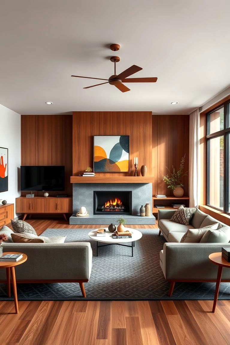 Mid Century Modern Flair with Retro Accents - 24 Living Room Ideas With Sectionals and Fireplace