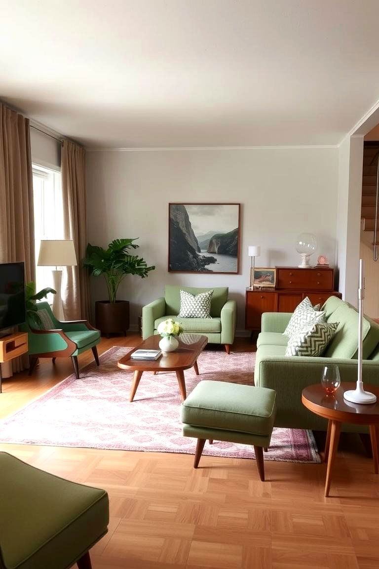 Mid Century Modern Fusion Living - 24 sage green couch living room ideas