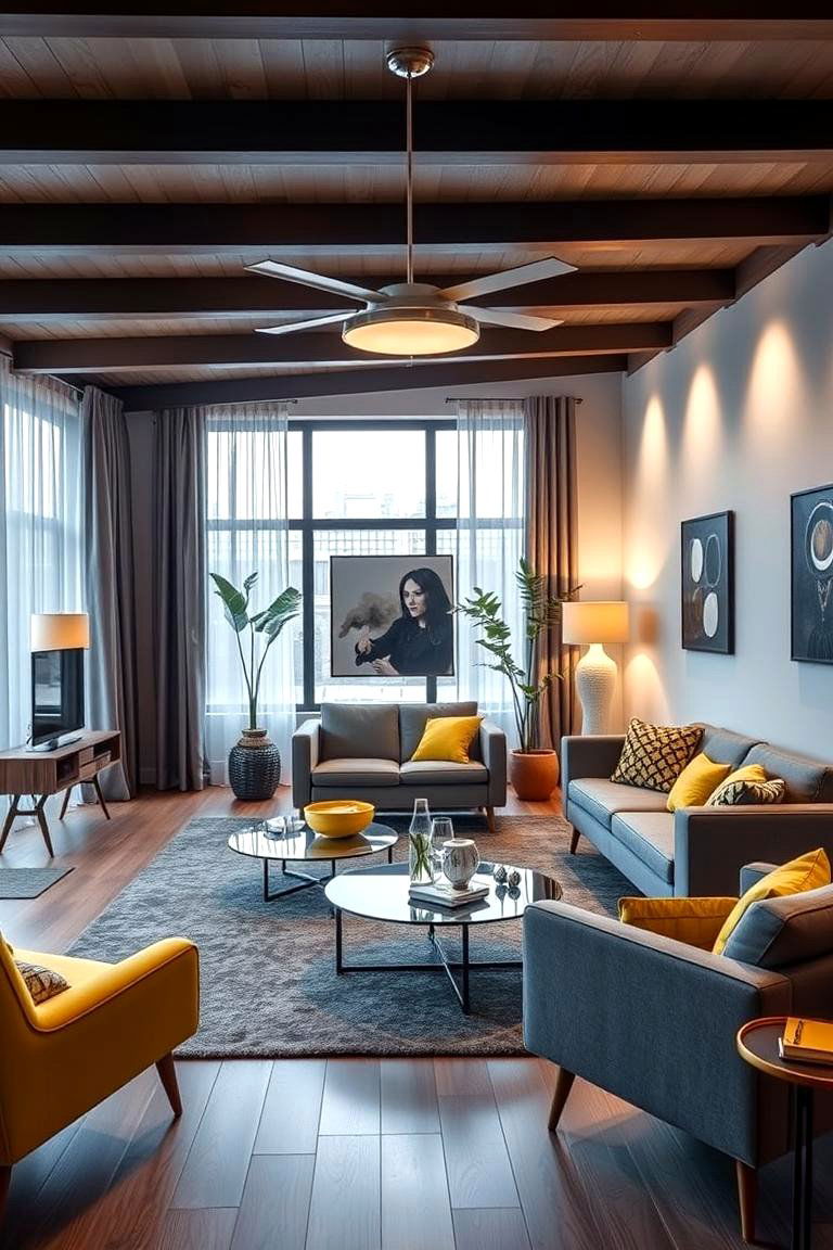 Mid Century Modern Fusion of Grey and Yellow - 24 Grey and Yellow Living Room Ideas