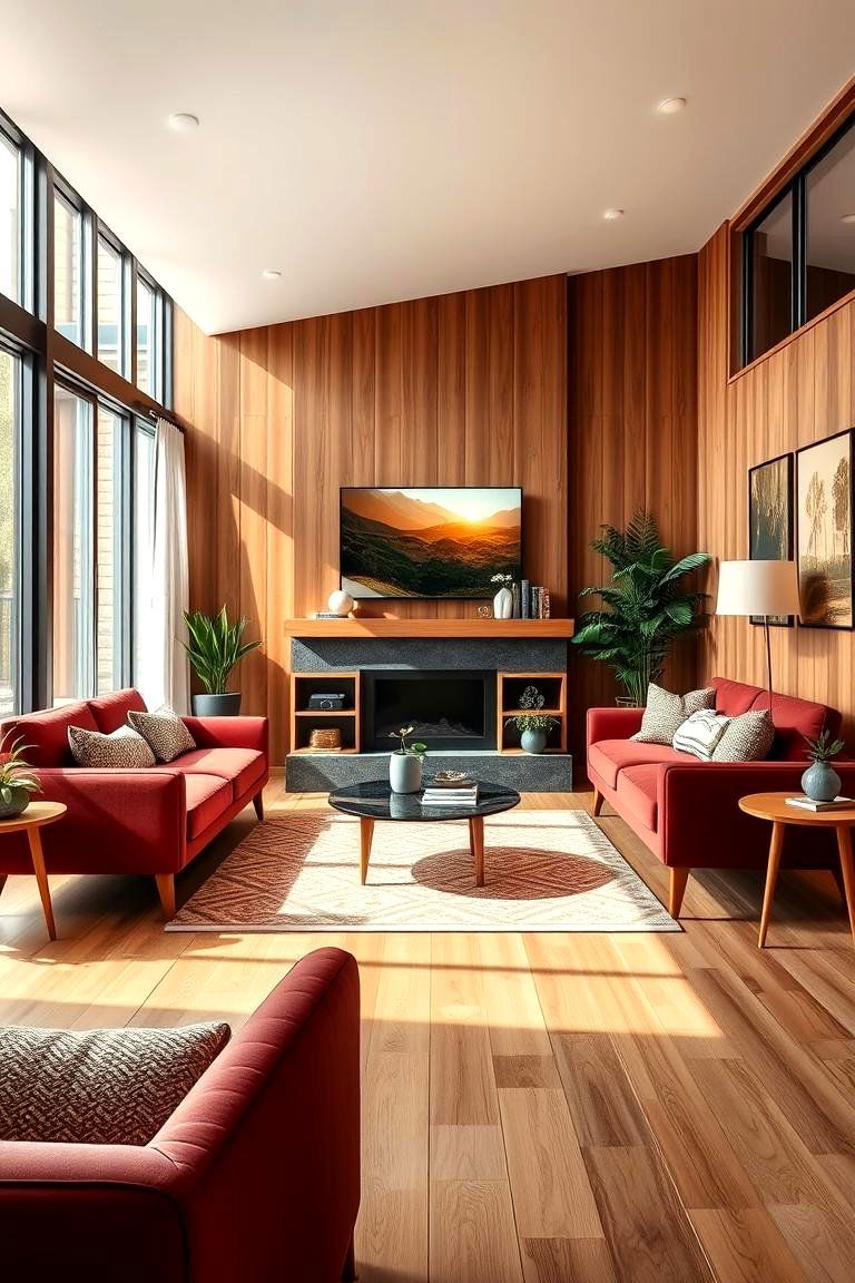 Mid Century Modern Twist - 24 Burgundy Sofa Living Room Ideas