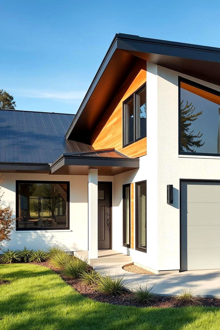 Mid Century Modern with Flat Roof Elements - 24 White Exterior Home with a Black Roof Ideas