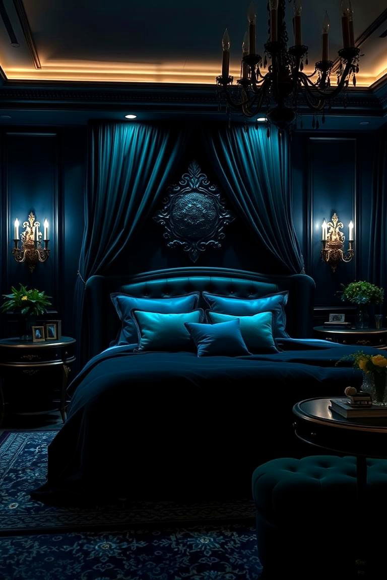 Midnight Oasis Escape - 24 blue and green bedroom ideas
