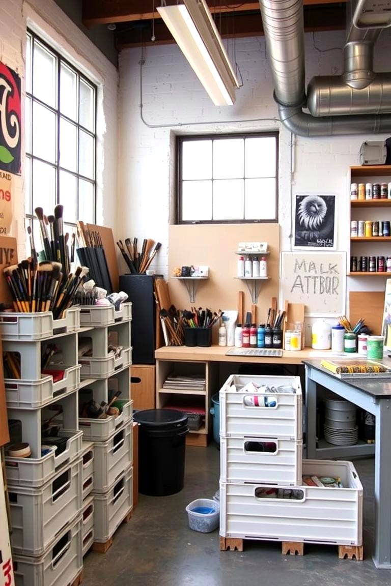 Milk Crate Art Supply Organizer - 24 Milk Crate Storage Ideas