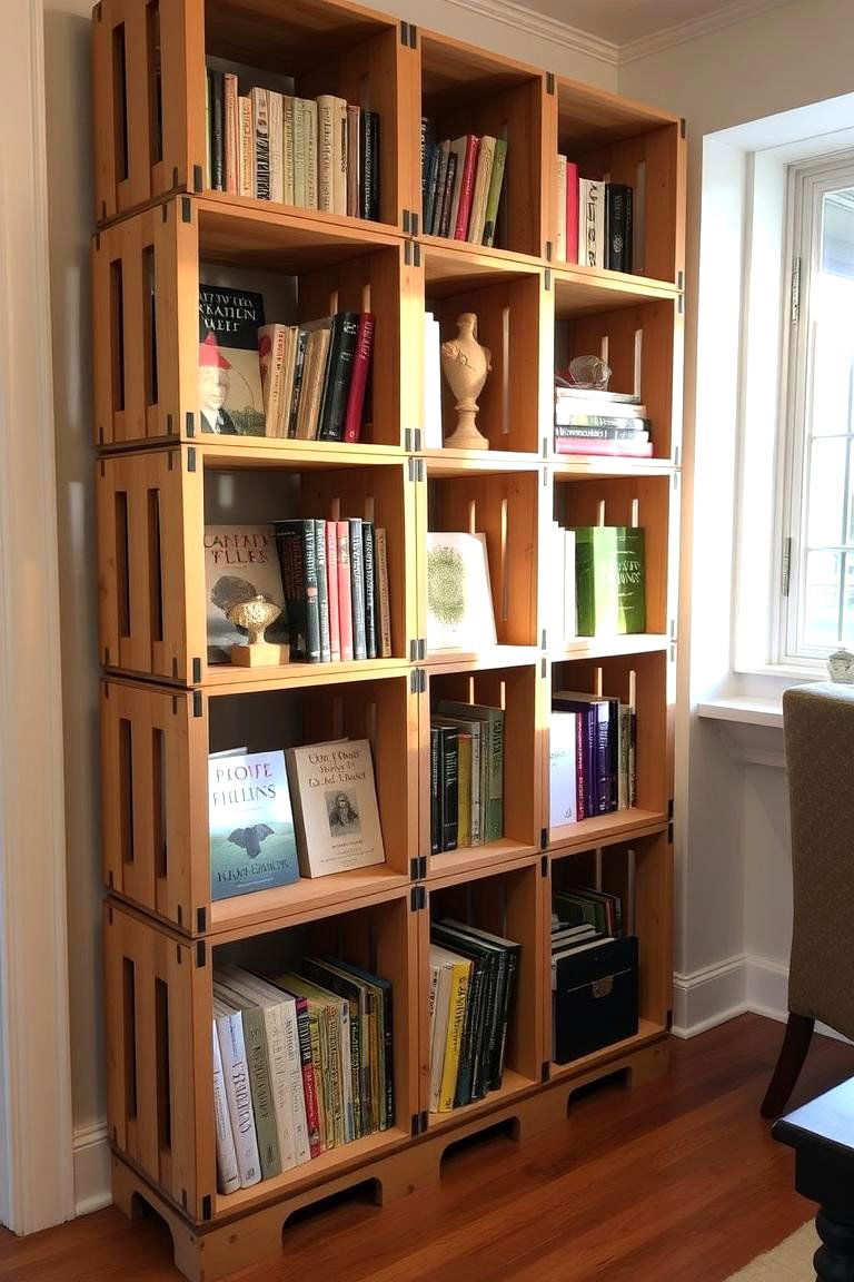 Milk Crate Bookshelf Display - 24 Milk Crate Storage Ideas