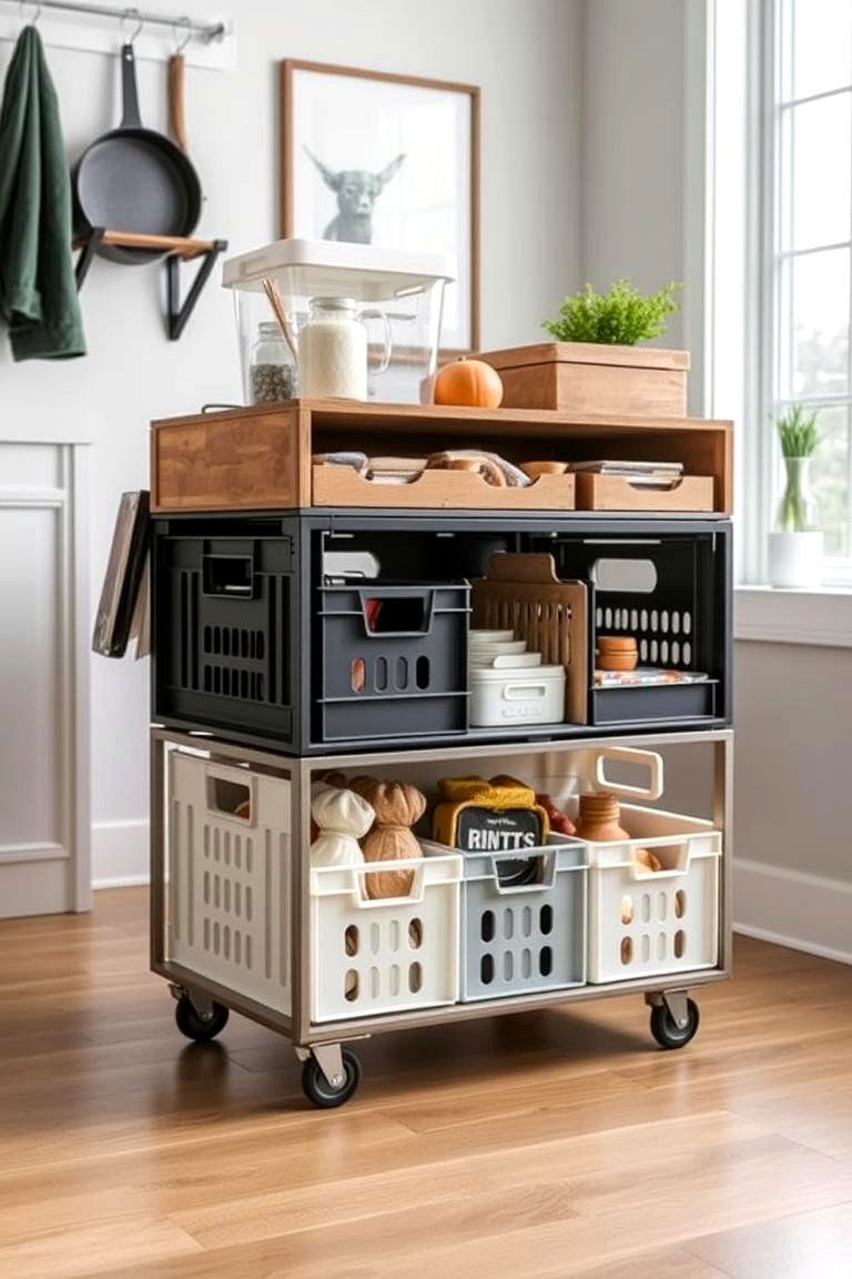 Milk Crate Mobile Storage Cart - 24 Milk Crate Storage Ideas