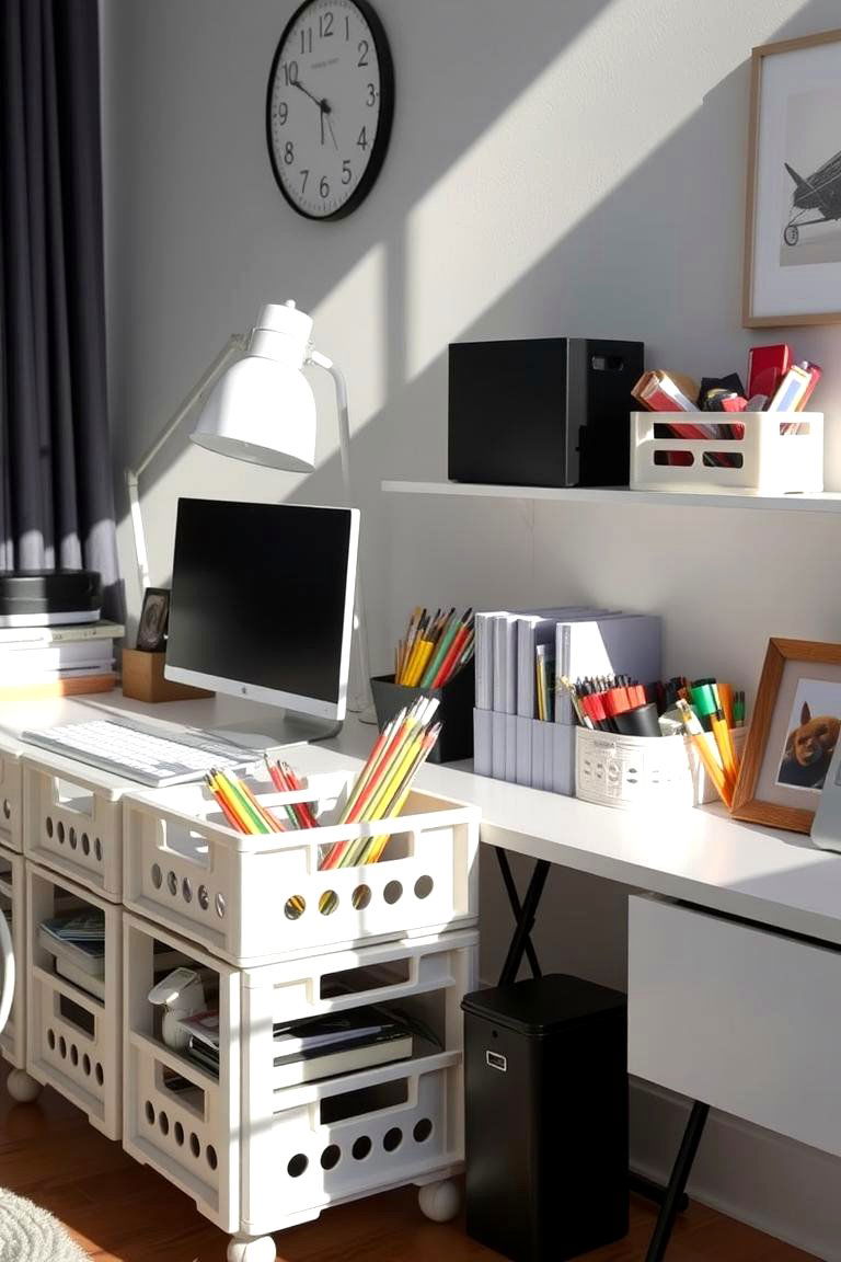 Milk Crate Office Supply Storage - 24 Milk Crate Storage Ideas