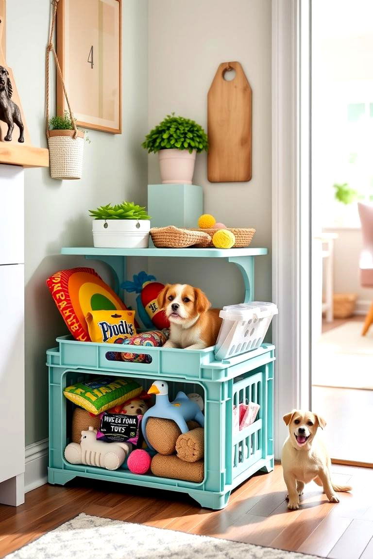 Milk Crate Pet Accessories Storage - 24 Milk Crate Storage Ideas