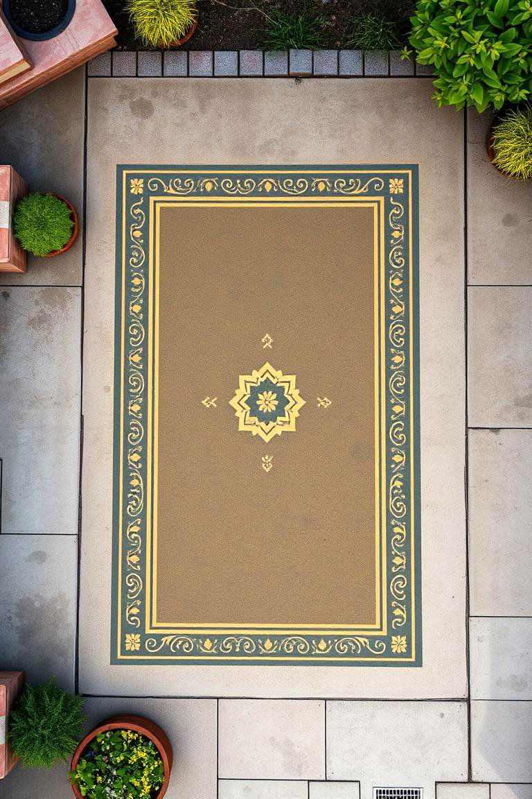 Mimicking Outdoor Rugs - 24 Painted Concrete Patio Ideas