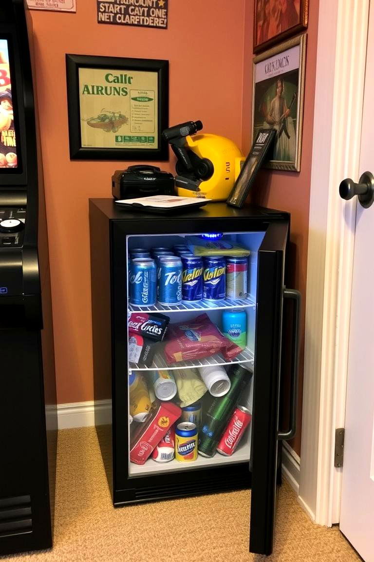 Mini Fridge for Drinks and Snacks - 24 Small Game Room Ideas