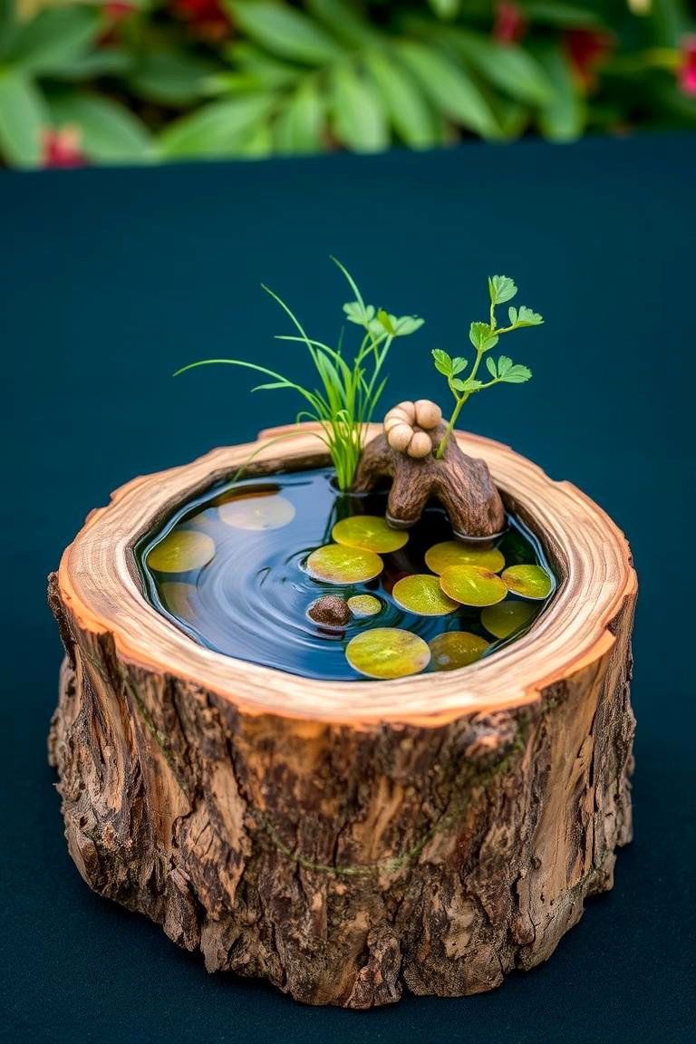 Miniature Pond Oasis - 24 Tree Stump Fairy Garden Ideas